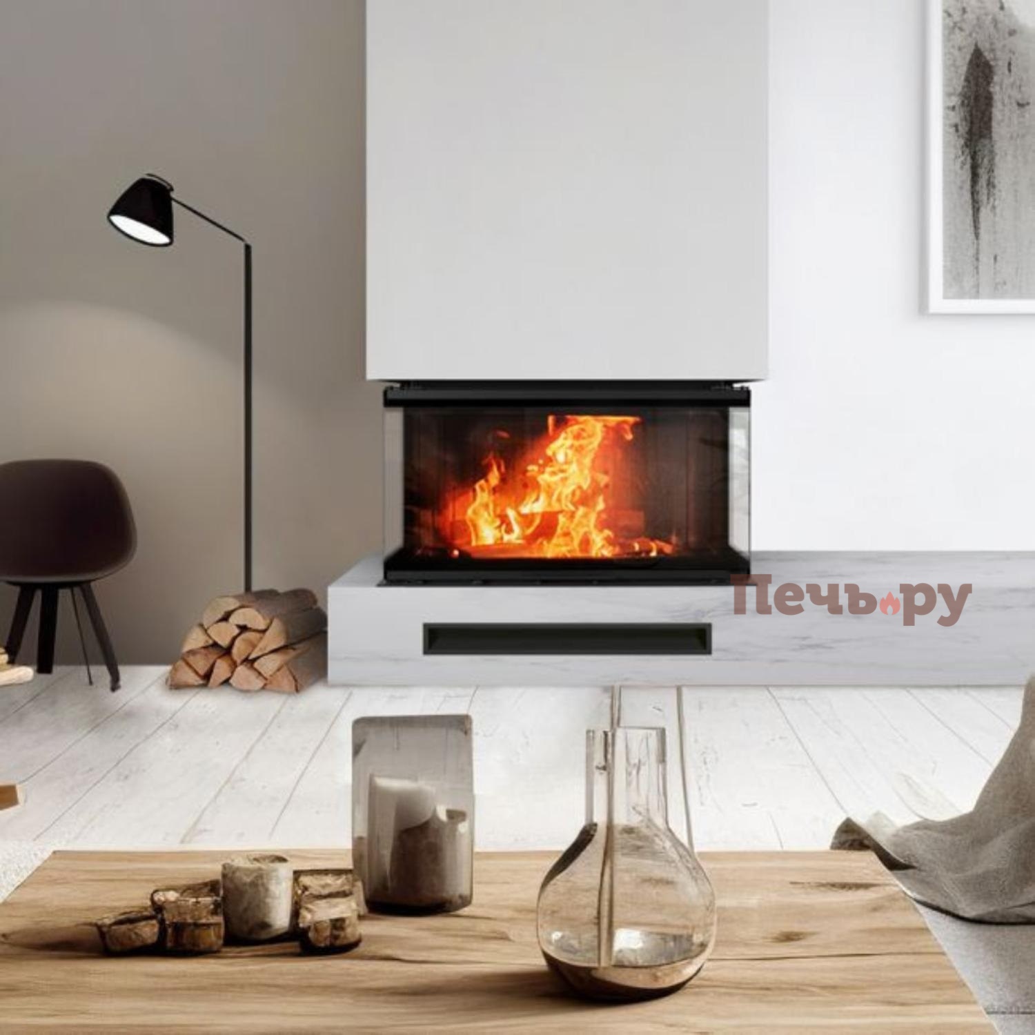 Каминная топка Kratki Pro NBC 15, П-образное стекло (гильотина) видео