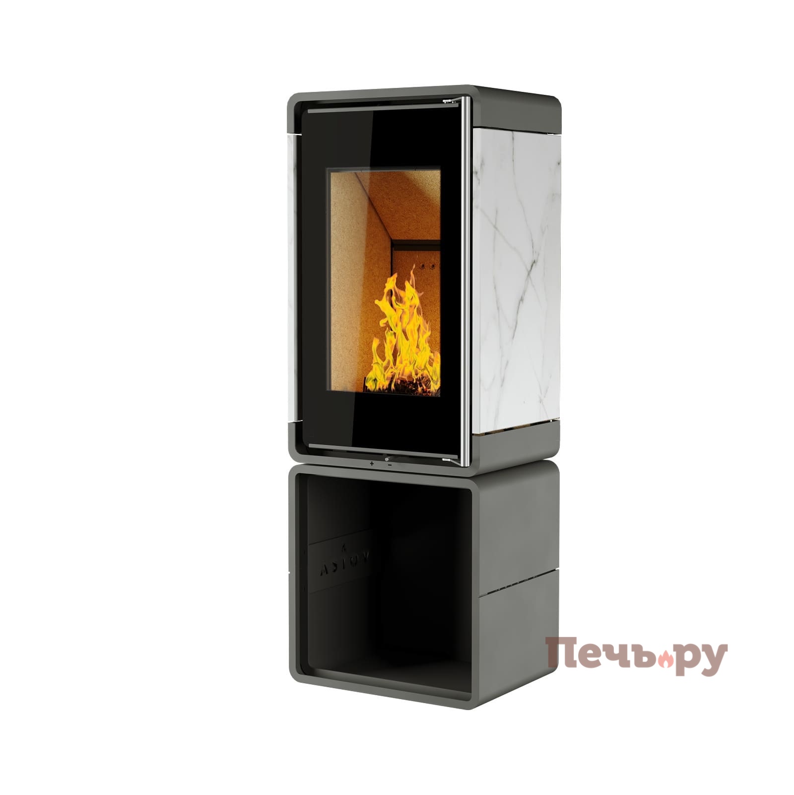 Печь камин Астов Куб (ПК 4581) камень на дровнике видео