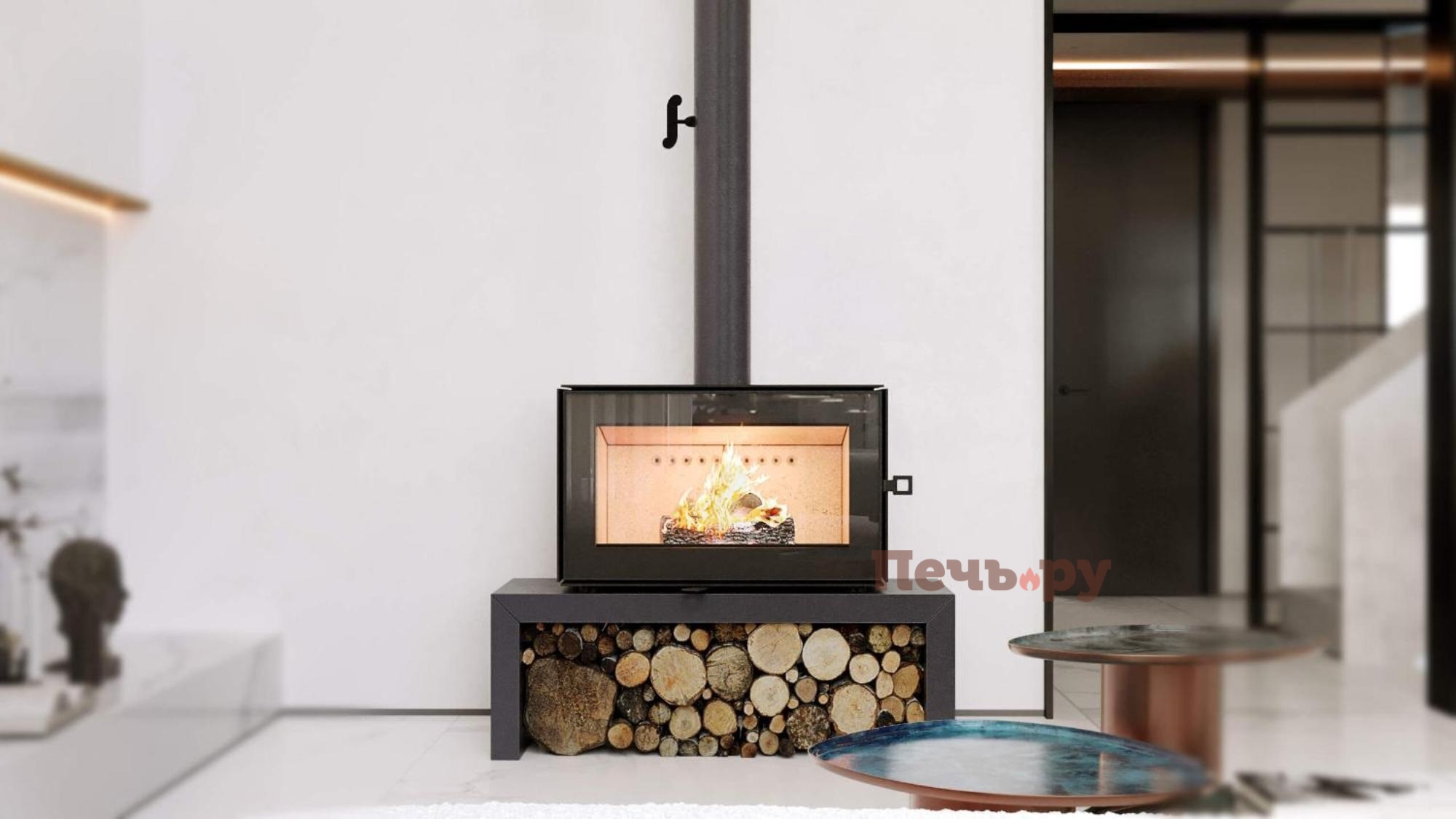 Печь камин Астов Куб 800 на подиуме видео