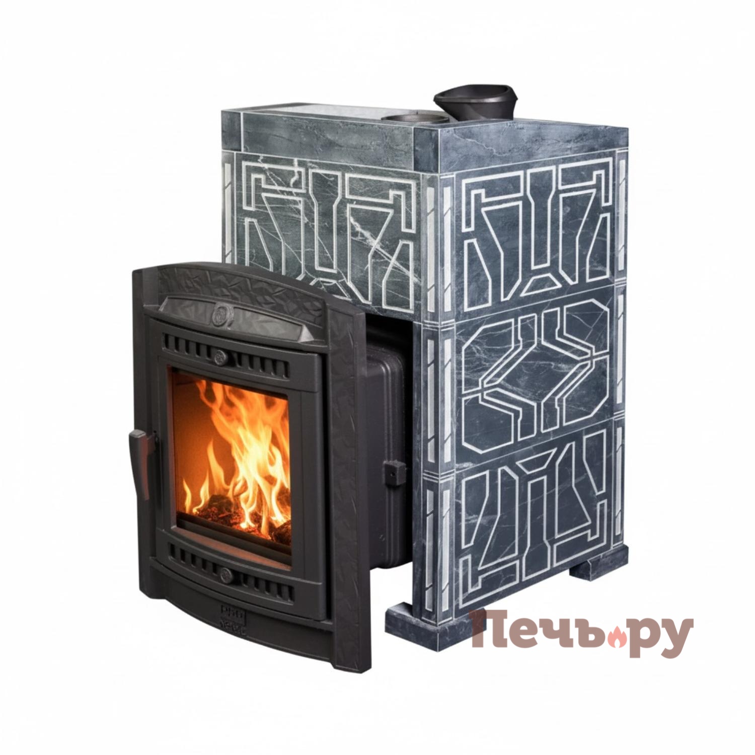 Печь банная Прометалл Атмосфера XL в облицовке Талькохлорит узор №7 видео