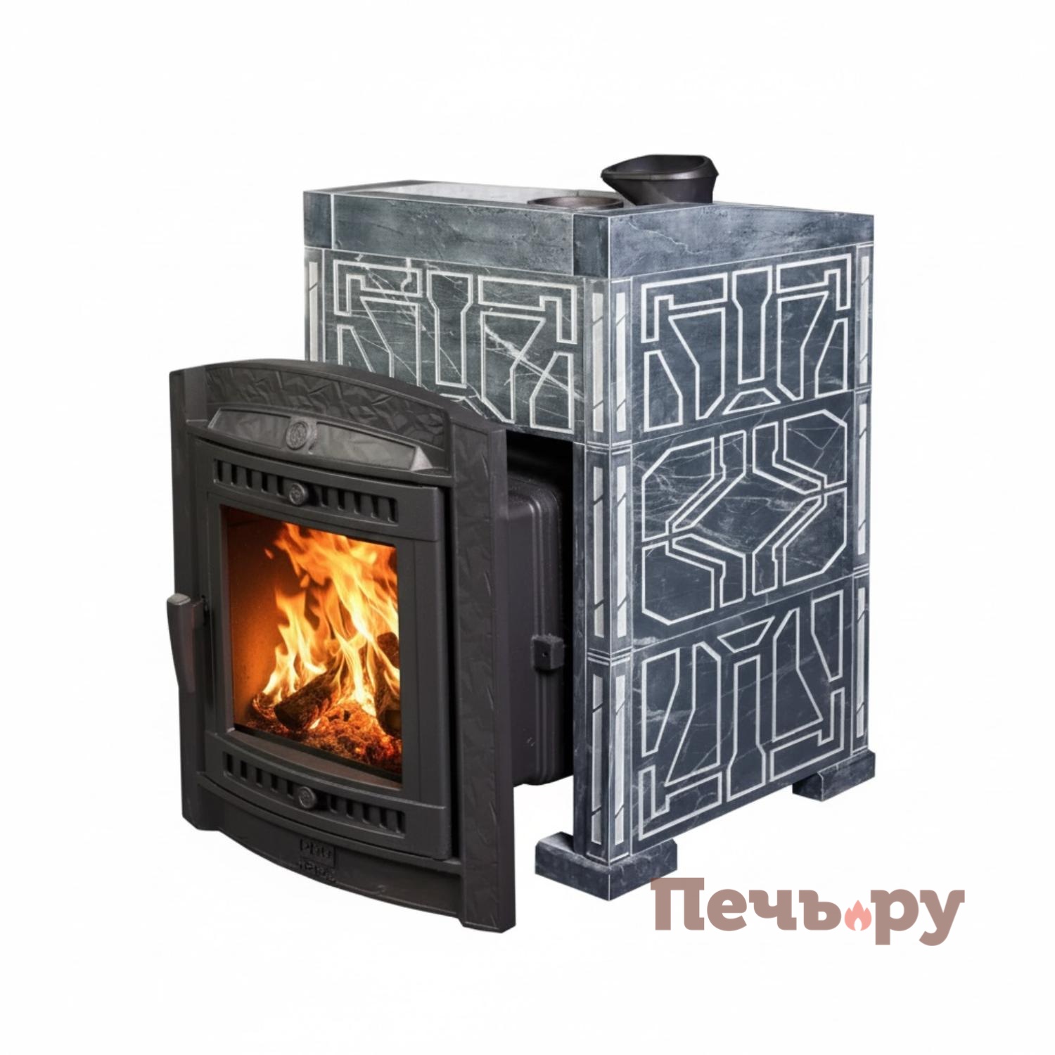 Печь банная Прометалл Атмосфера L в облицовке Талькохлорит узор №7 видео