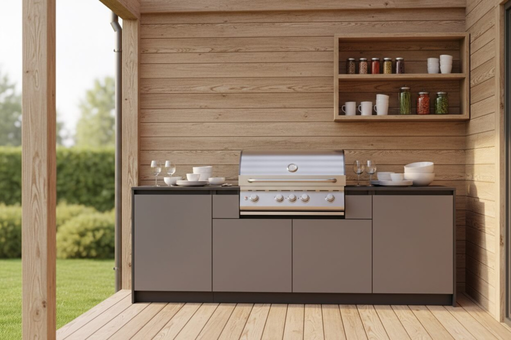 летняя кухня с мангальной зоной и террасой