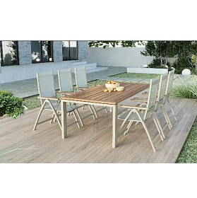 Обеденный комплект Brafritid Lyon-Andy 220B+6R бежевый/натуральный, алюминий/тик фото